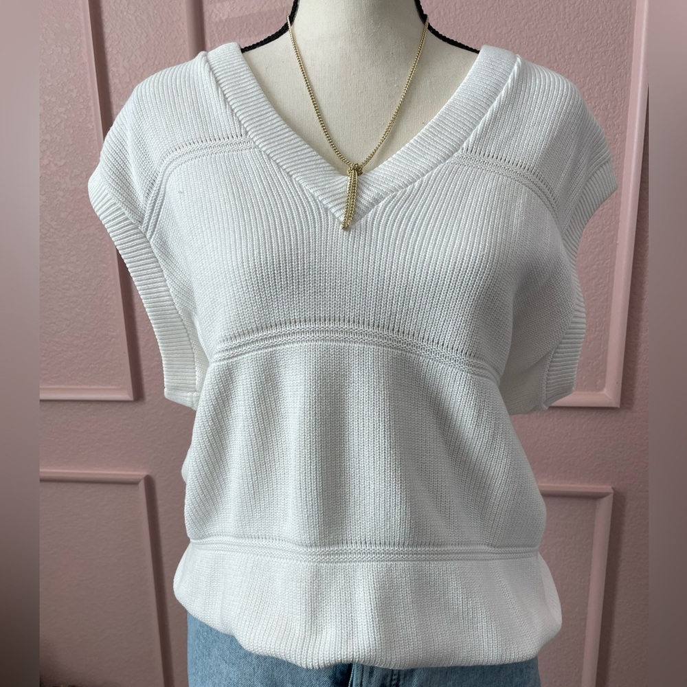 Vntg Wilson Tennis White V-Neck Sweater Vest Size L